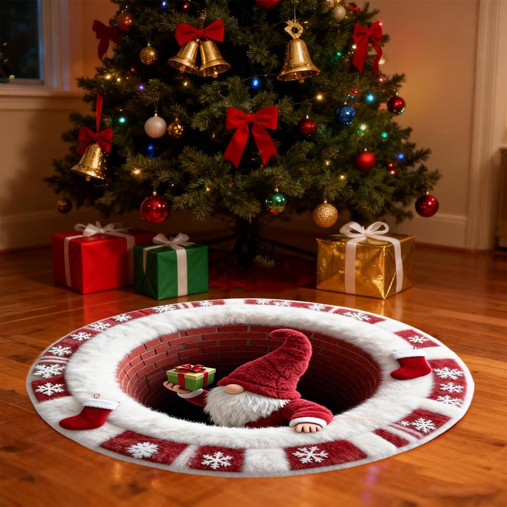 Christmas Decoration Round Carpet Santa Claus Pattern Imitation Cashmere Rug Non-Slip Door Mat Holiday Entryways Decor Mat
