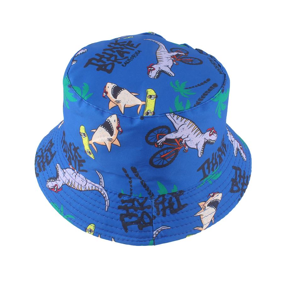 Summer Cotton Sun Hat For Kids Boys Girls Double Sided Bucket Hat Cartoon Cute Dinosaur Print Fisherman Cap Panama Chilldren