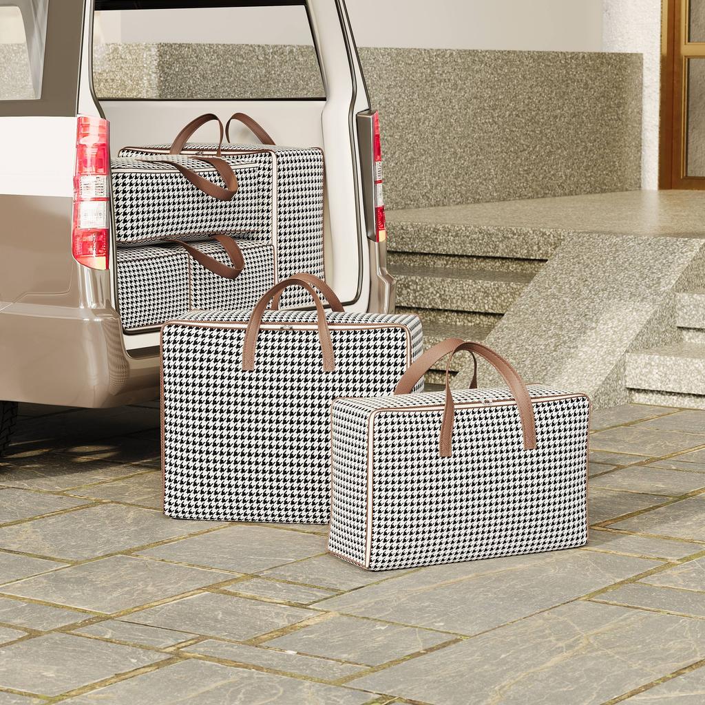 Large Capacity Houndstooth Foldable Travel Bag - Quilt & Clothes Storage for Moving & Home Organization