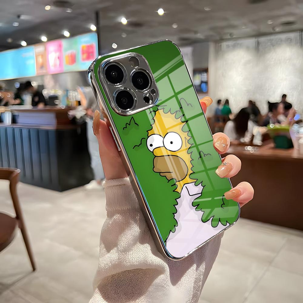 The Simpsons Phone Case For IPhone 17 Pro Max 15 Pro 16 14 Plus 12 13 Mini 11 Pro Shockproof Electroplated Glass Cover