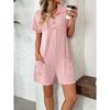 Summer Lapel Button Loose Pocket Short Sleeve Jumpsuit for Women, Leisure Casual One-piece Outfit for Europe America