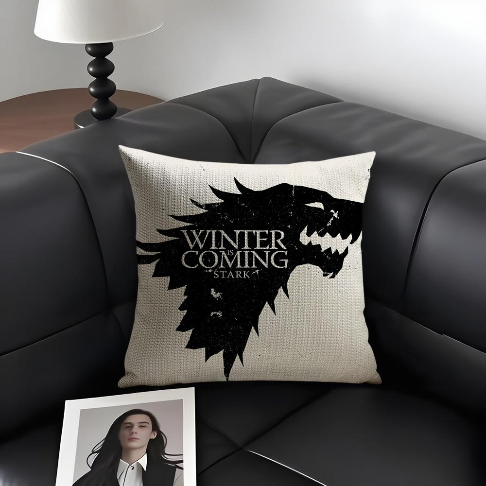 

WWinter ComingG Stark Dragon Cushion Cover Natural Linen Organic Fabric DoubleSided Printing Sofa Home Decor Gift Pillow Case 30x30cm