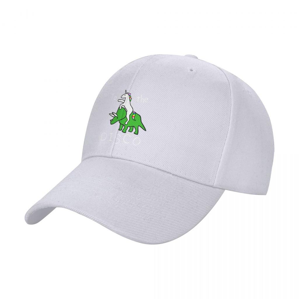 To The Disco (white text) Unicorn Riding Triceratops Baseball Cap Sun Cap Hip Hop dad hat fishing caps man Mens Hats Women's