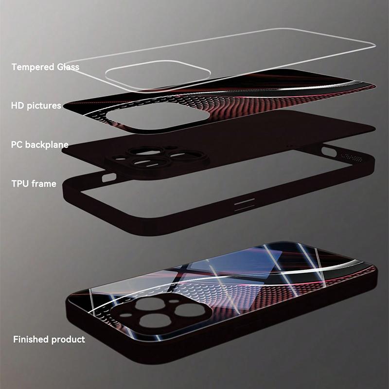 Simple Elegant Red Curved Pattern Phone Case For iPhone 11 12 13 14 15 16 17 Pro Max 16E 7 8 Plus XR XS X Tempered Glass Cover