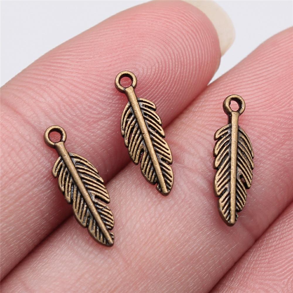 40pcs Antique Bronze Silver Color Pendants DIY Crafts Making Findings Handmade Jewelry Small Feather Charms For Jewelry Making
