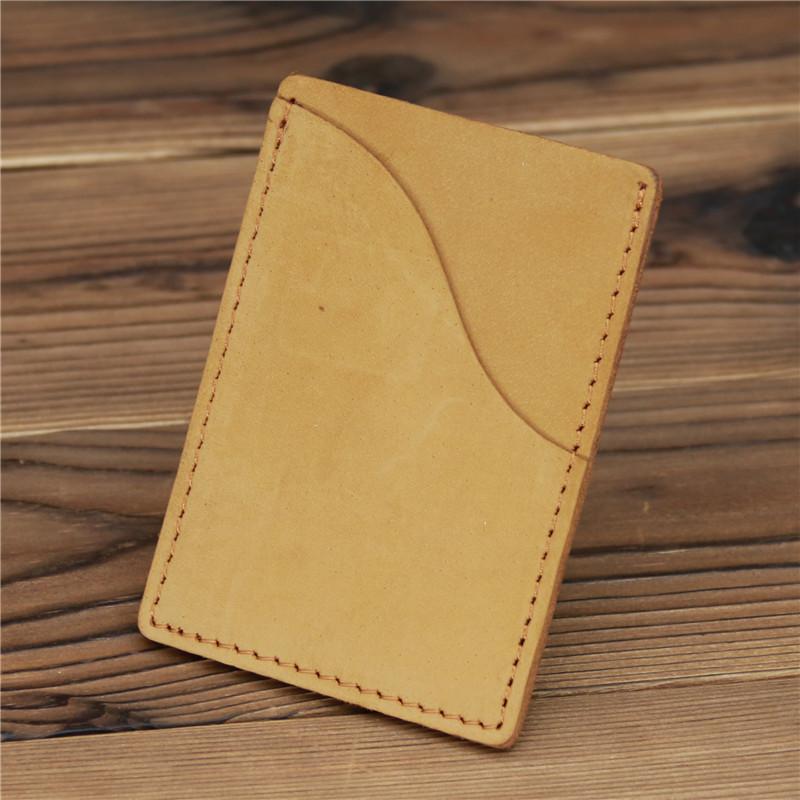 Men's Vintage Crazy Horse Leather Card Holder Retro Brown Coffee Slim Minimalist Wallet Handmade Multi-Card Slots for Daily Commute Practical Use