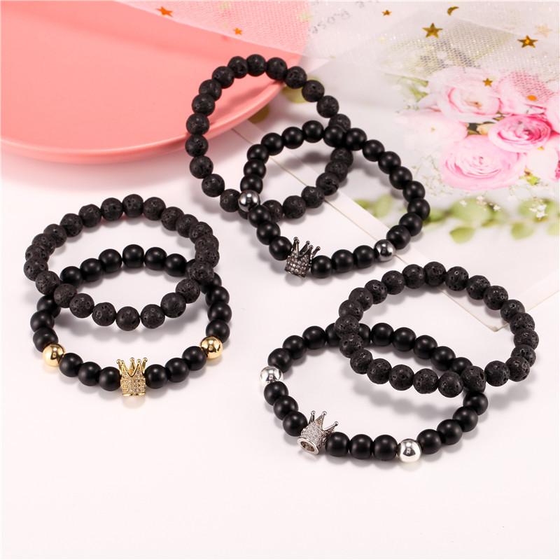 Accessories 8mm black matte lava stone micro-inlaid zircon crown two-piece set bracelet bracelet men