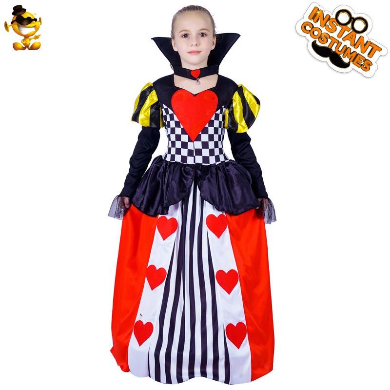 Halloween children girl queen of hearts princess dress, girls little girl queen of hearts costume cosplay