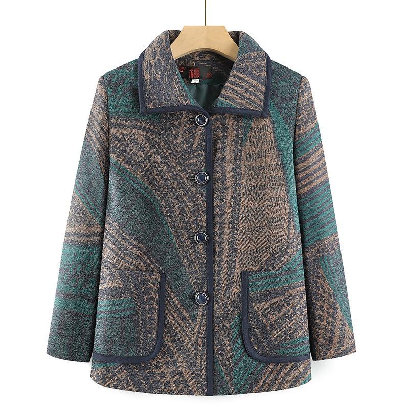 Autumn coat women's lapel collar long sleeve year old 0 old lady cardigan on clothes