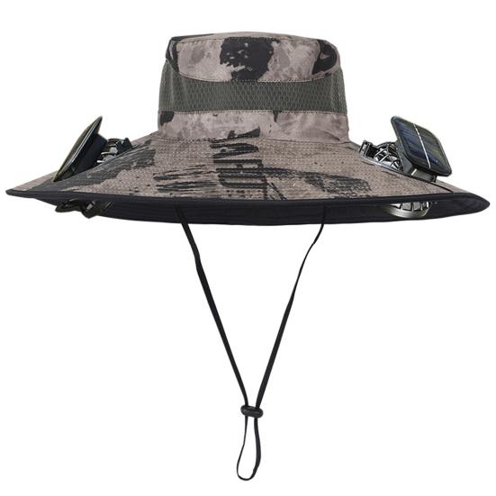 Yousheng Fisherman Hat Outdoor Fishing Hat with Moisture-Wicking Mesh Design Waterproof Coating Wide-Brimmed Dual-Power Solar Fan Hat