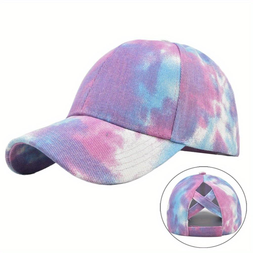 [Pastel Baseball Cap] Breathable Adjustable Women's Baseball Cap | Tie-Dye Pastel Color Block Design, Cross-Back Strap, Mesh Back for Casual & Sports