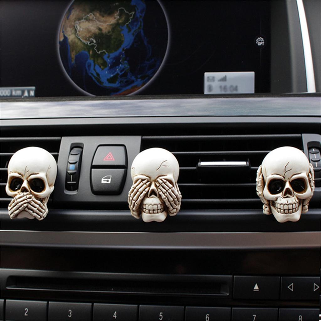 3Pcs/Set Resin Skulls Mini Skull Figures Car Fragrance Clip for Gift and Home Decor