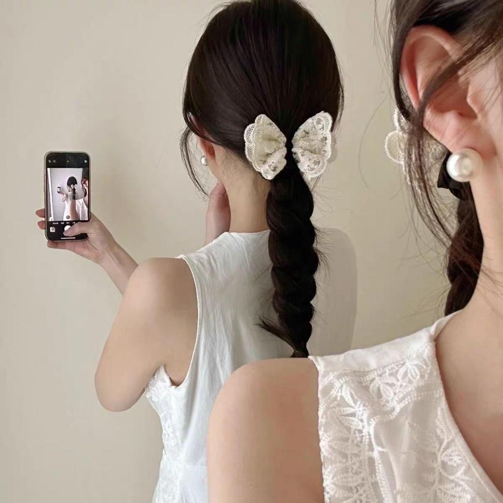 Lace Bow Korean Style Scrunchie: Cute & Fashionable Elastic Hair Tie