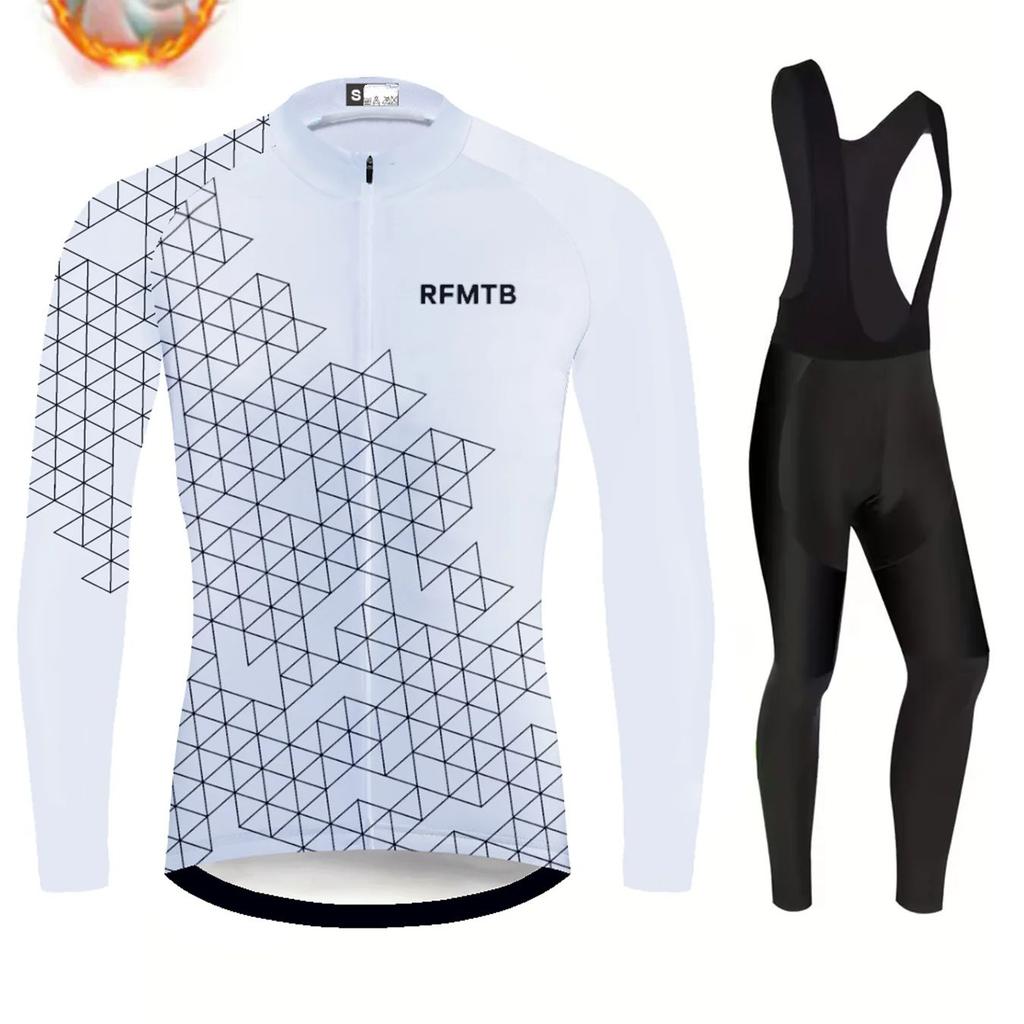 Thermal Fleece Bike Jersey + Bib Pants, Long Sleeve Cycling Clothing Sets for Man 2026 Winter Fleece Riding Suit Set