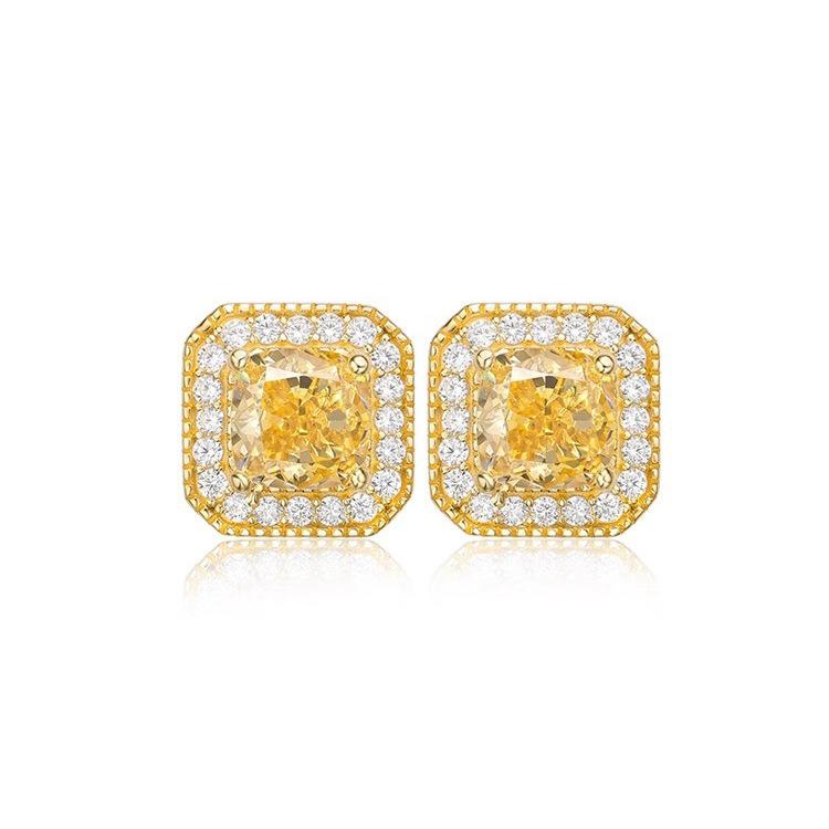 Flash Ice Flower Cut Sugar Cube Set Necklace High Carbon Diamond Pendant Yellow Diamond Ring Luxury Full Diamond Color Treasure Earrings Women