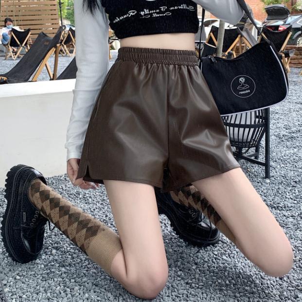 Women's Plus Size High Waist A-Line PU Leather Shorts - Autumn/Winter 2024 Collection