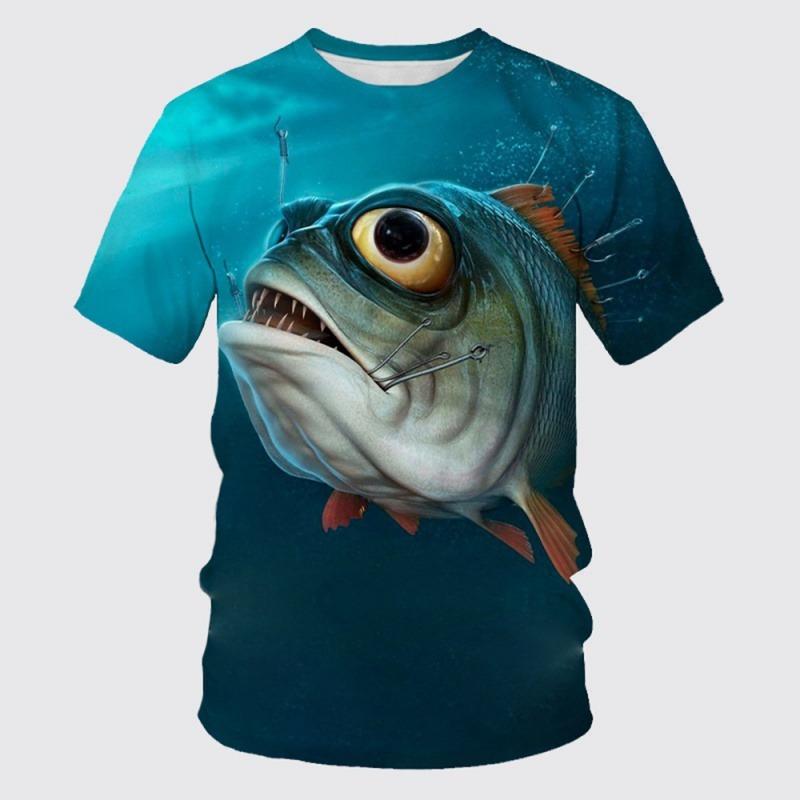 3D Printed Funny Fish T-Shirt For Men Marine Animal Graphic Tees Casual Loose Short Sleeve Tops Round Neck Streetwear T Shirts