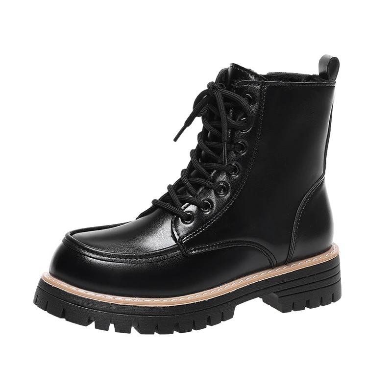 

Comfortable Leather Boots Women Autumn and Winter Fleece Warm Cotton Boots Fashionable and Trendy Women s Boots 35