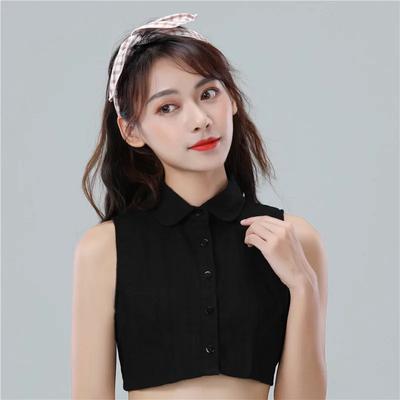 Damen Baumwolle Falsche Kragen Schwarz Einfarbig Bluse Halbes Hemd Top Abnehmbarer Kragen Femme Abnehmbares Falsches Kragen Accessoire