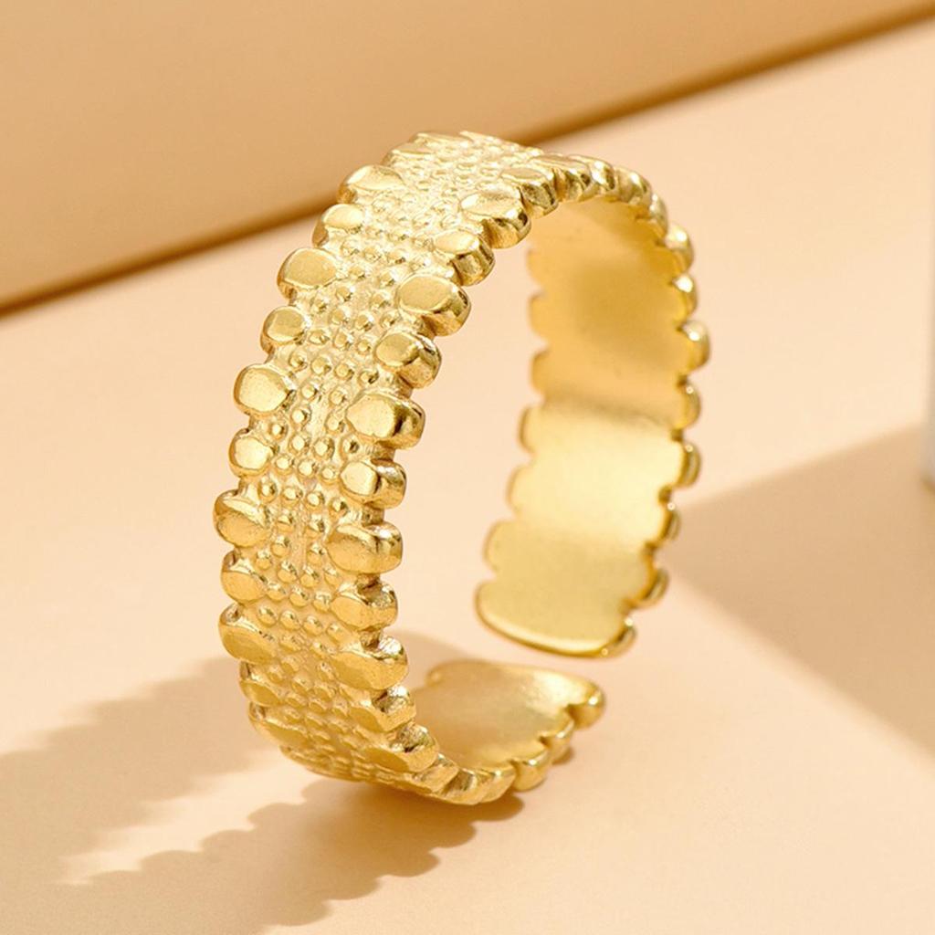 Unisex Retro Open Ring: Wide Surface Titanium Steel with French Texture