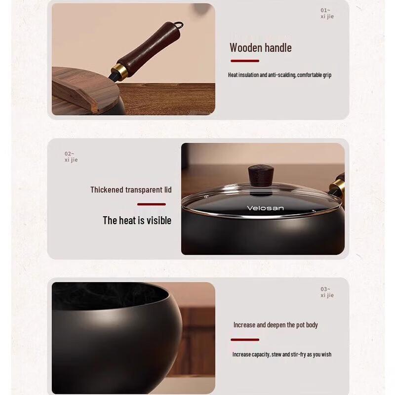 Wenlunshan 24cm Unbeschichteter Schmiedeeisen-Wok