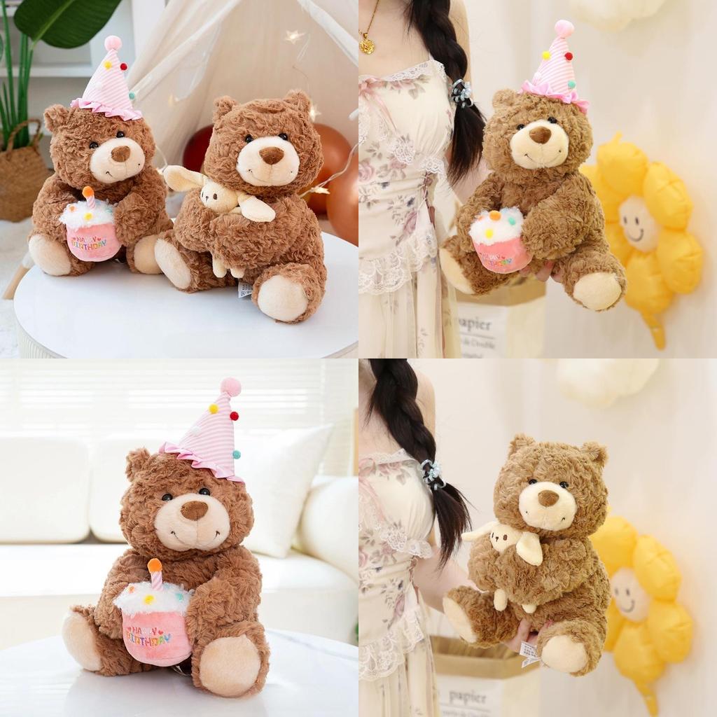 Adorable Teddy Bear Plush Toy With Long Fur And Cute Rabbit Hugging Design For Birthdays And Gifts
