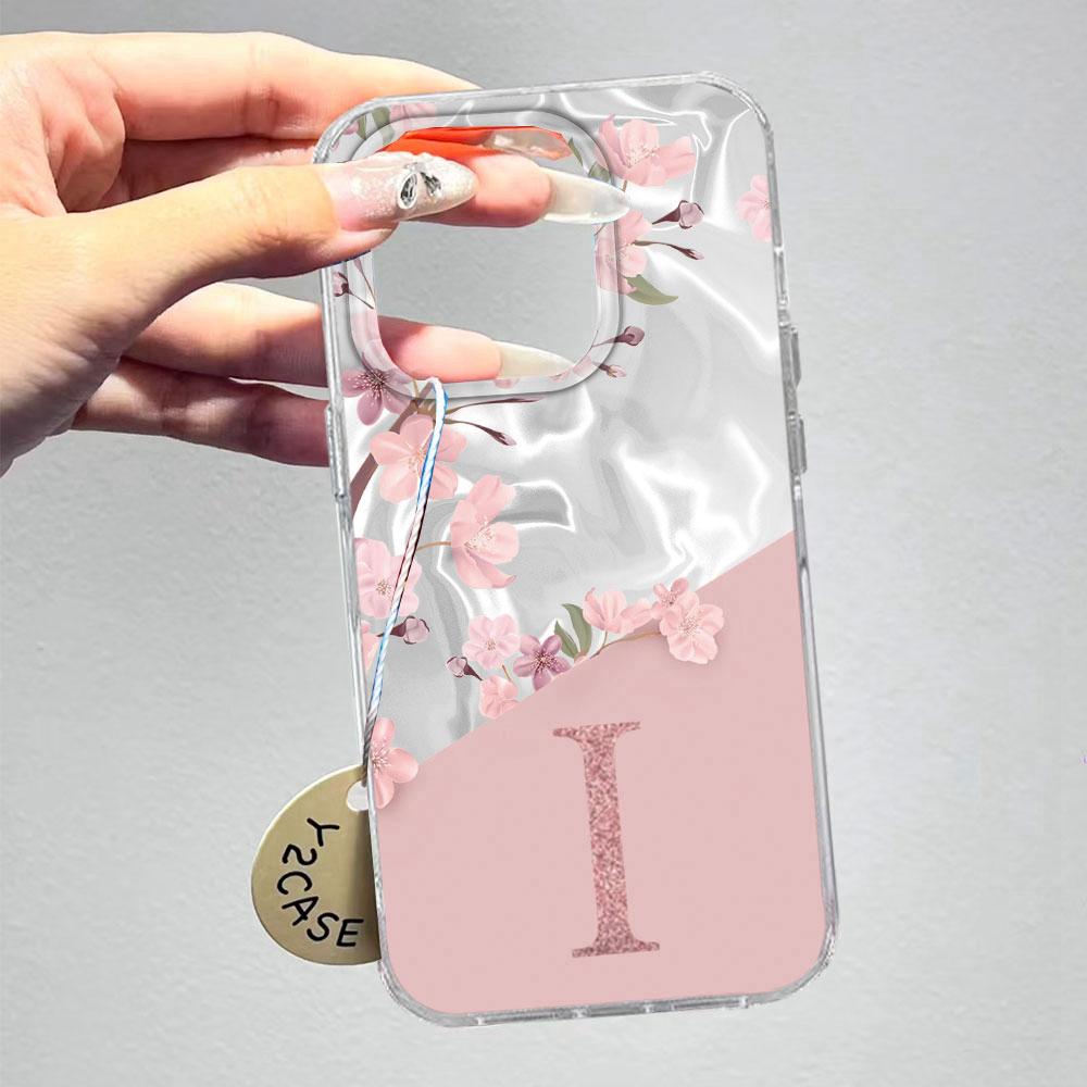 A Z Pink Letter Peach Flower Shockproof Phone Case For Samsung Galaxy A15 A25 A35 A55 A13 A14 A53 A52 A34 A24 Couple TPU Cover