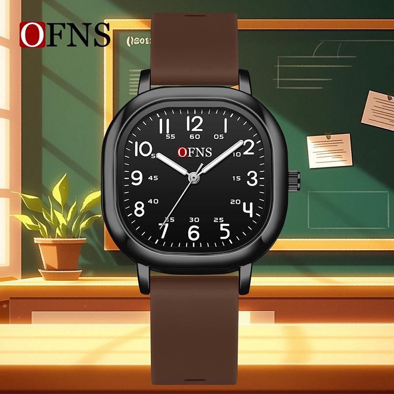 OFNS Versatile Quartz Watch: Square Dial, Luminous, Waterproof, Large Numbers, Ideal for Junior High Exams.