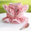 Dog Cat Harness Leash Set Adjustable Lace Floral Printed Pet Harness Vest Cute Dog Dress Pubby Mesh Cat Walking Lead