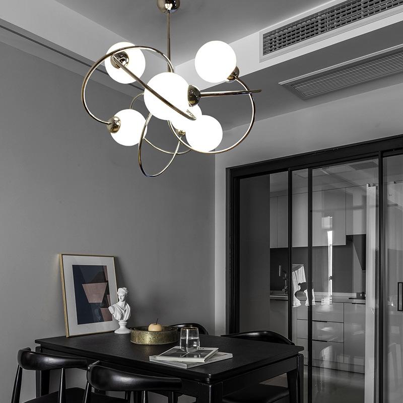 White Ball Glass Ceiling Chandeliers Chrome Modern LED Light Bauhaus Minimalist Lustres Hanging Lamps Home Decor for Living Room