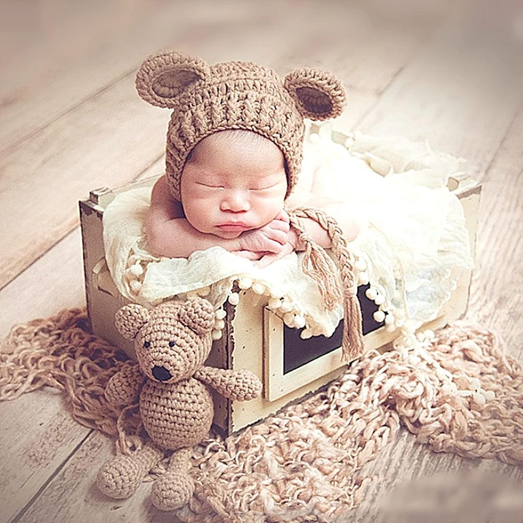 Baby Nyfødt Nyfødt Nyfødt Foto Sovende Kunst Kostyme Fotoshoot Strikket Lue Kosedyr Kigurumi Babyshower Første Barnebarn Sett [TradeWind]