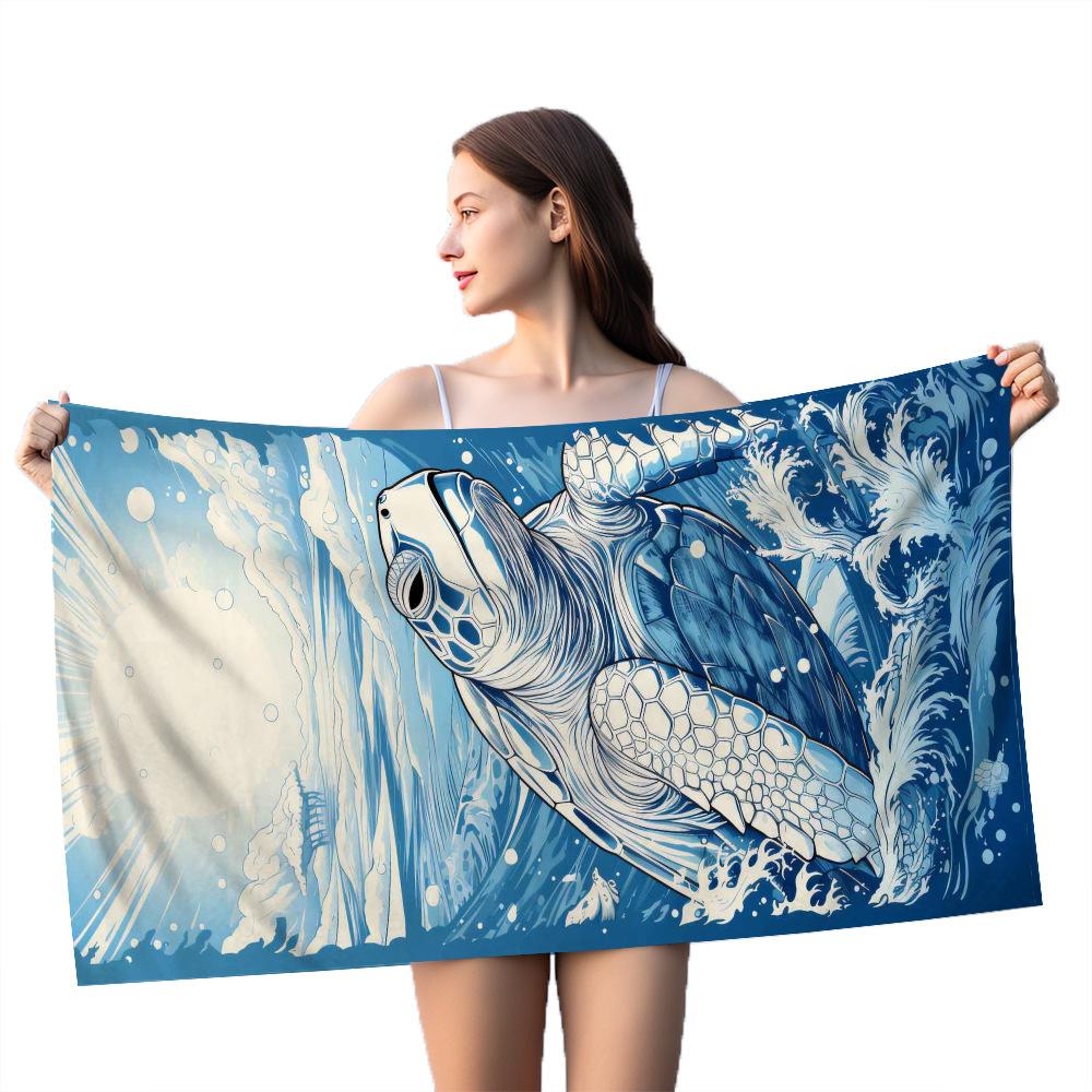 Turtle print pattern digital-printed polyester Superfine fiber double-sided fleece Beach vacation bath towel, beach towel