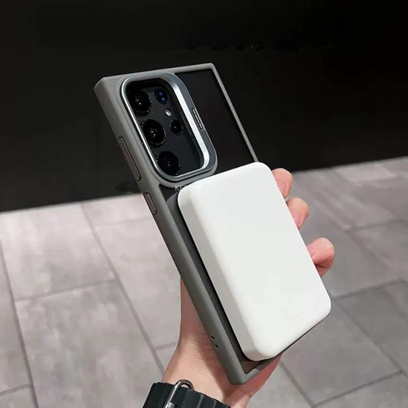 Magsafe Magnetic Wirelesss Charge Case For Samsung Galaxy S25 S24 S23 S22 Ultra S23 FE Plus Camera Protector Holder Clear Cover