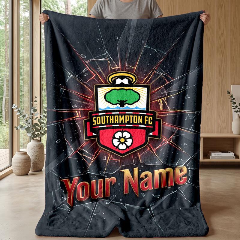 Coperta in Flanella Southampton FC con Testo Nome Personalizzato Logo Calcio Coperta in Pile Personalizzata Regalo Speciale per Divano Camera da Letto Casa