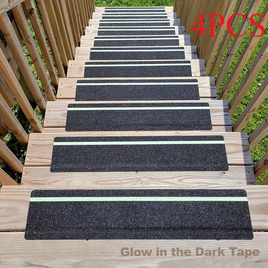 4pcs Glow-in-the-Dark Non-Slip Grip Tape, High Friction 15.24x60.96cm Strips, Waterproof & Anti-Skid for Outdoor Steps, Basement Stairs
