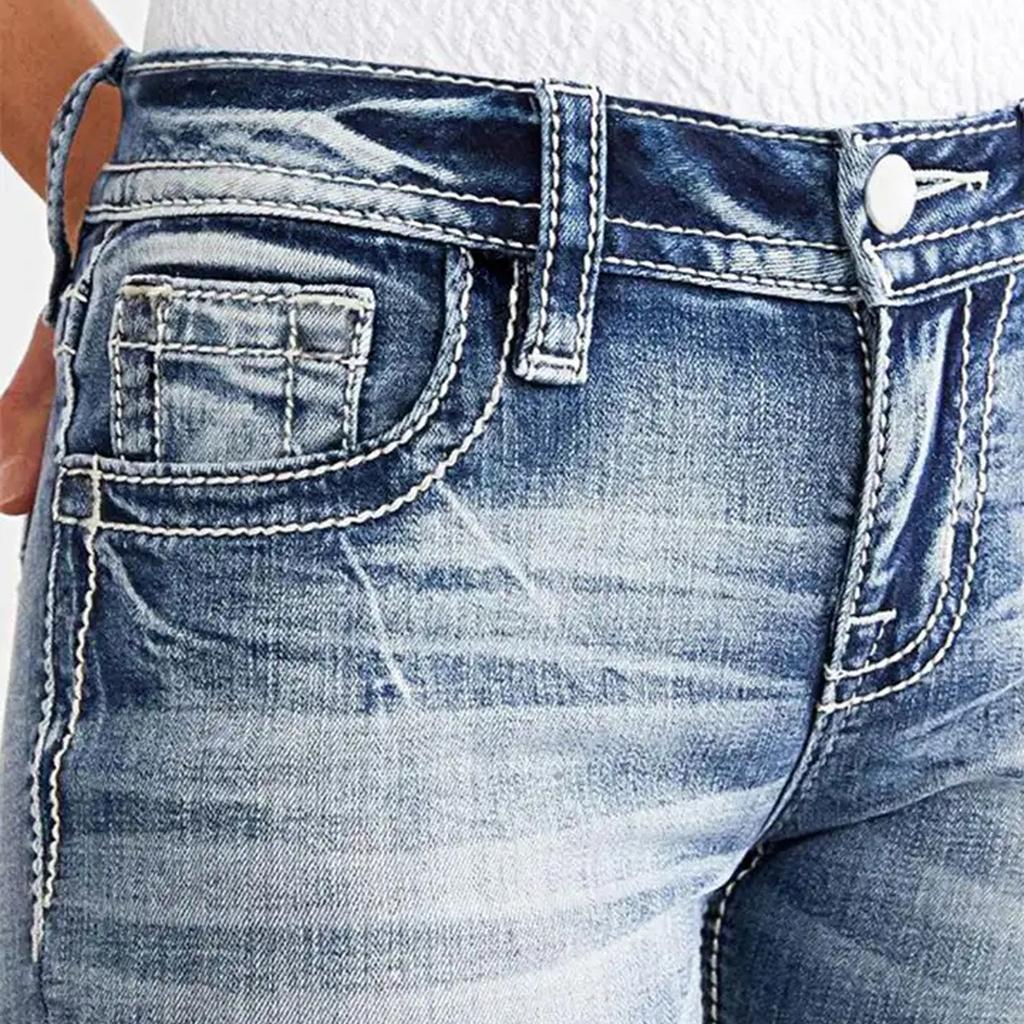 GMXIA Damen Slim-fit Stretch Slim Ganz Bestickte Jeans Schmale Bein Hose