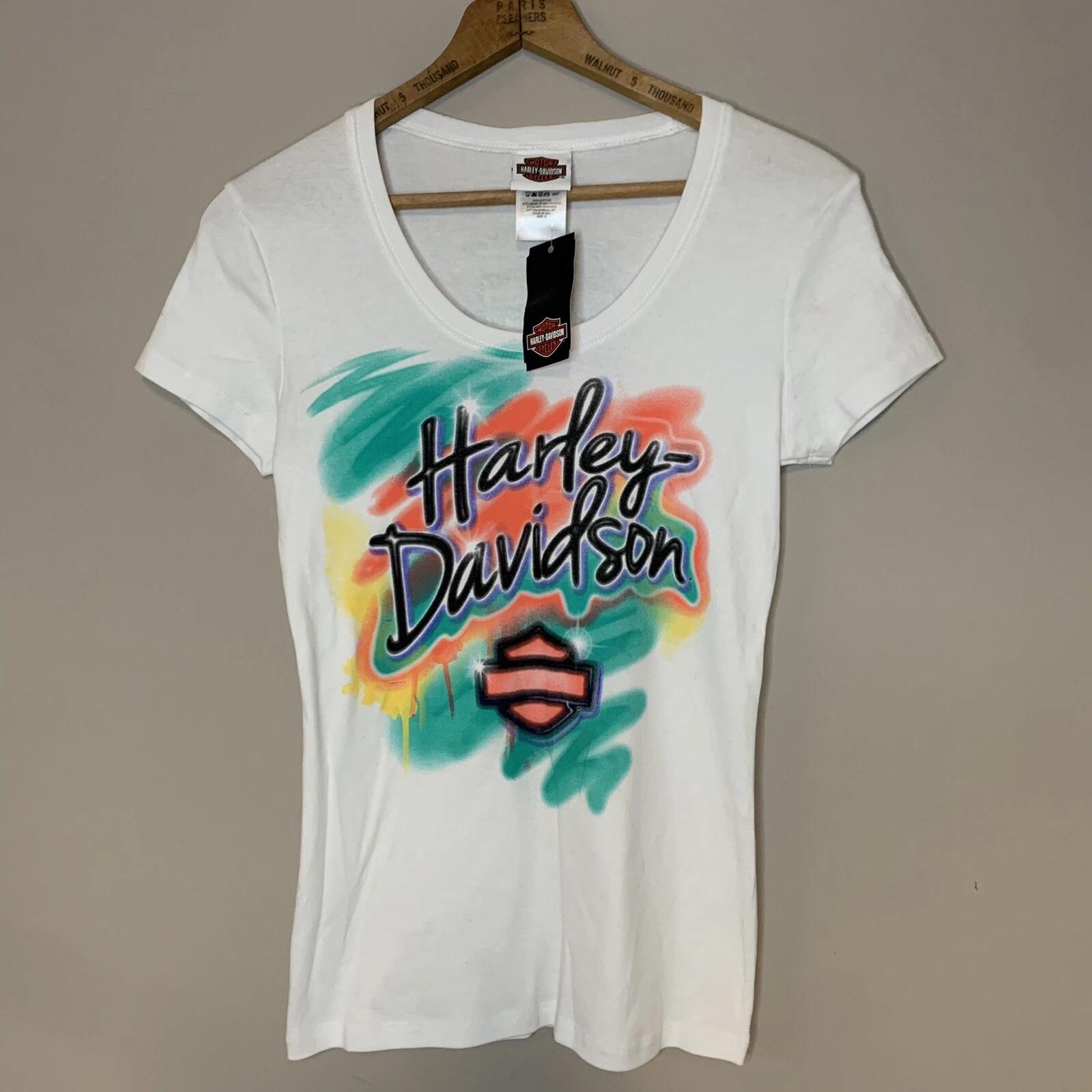 

Новая с бирками Женская футболка с графическим принтом Harley Davidson Graffiti S Мотоциклы Daytona XL