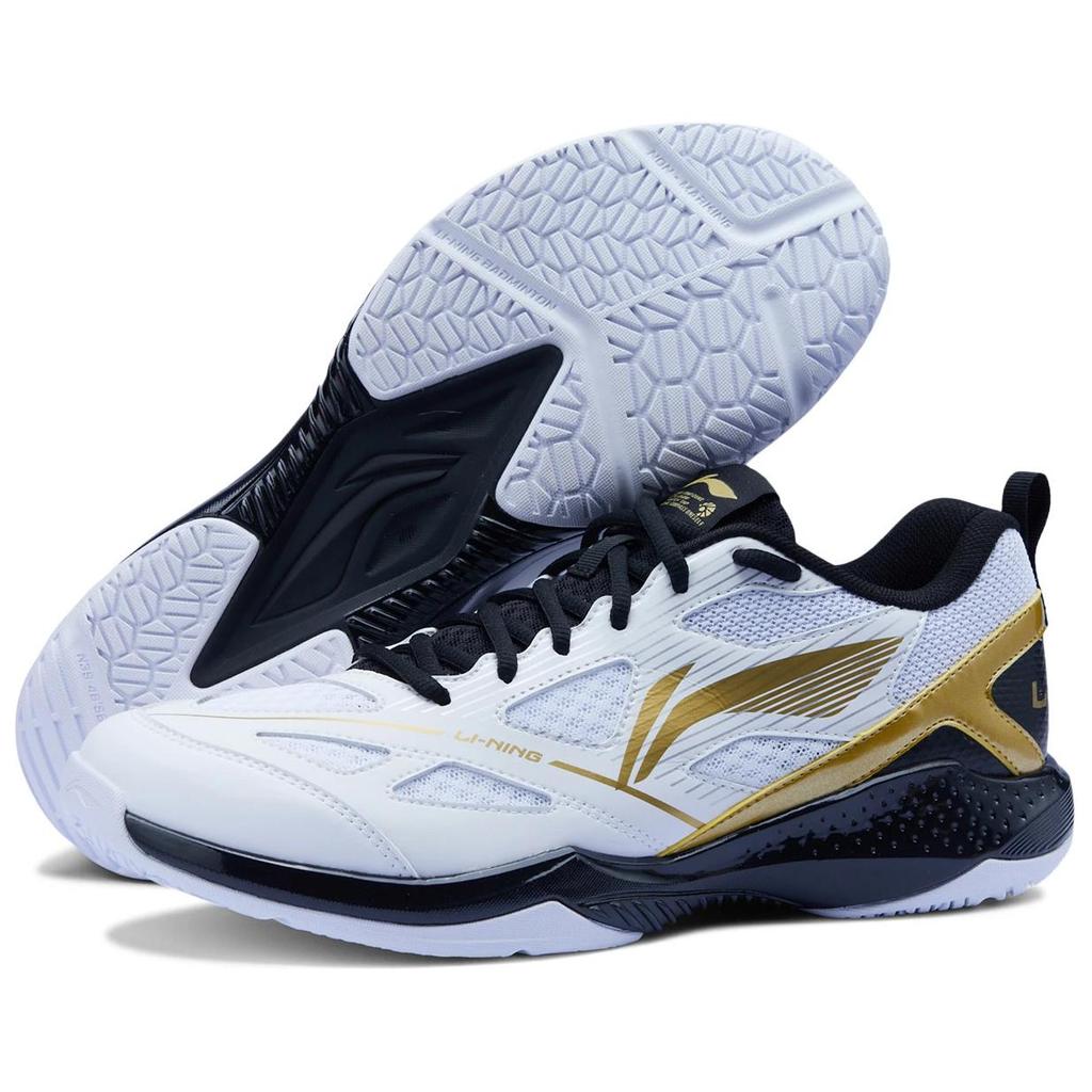 Li Ning Gale Lite Slip Resistant Abrasion Resistant Low top Badminton Shoes Unisex White Gold Black AYTU025-3
