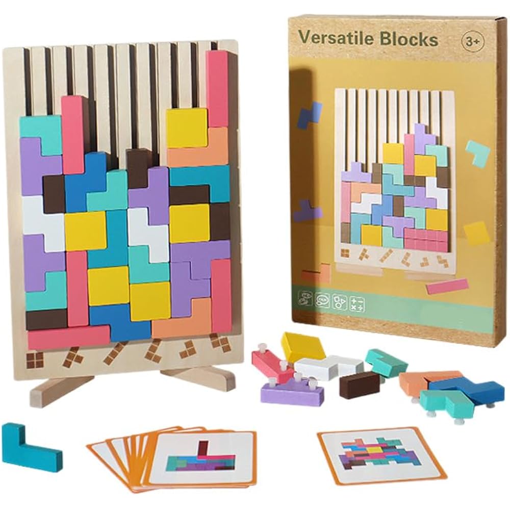 Wooden Colorful 3D Tetris Puzzle Building Blocks Educational Toy Montessori Thinking Skills & Con...