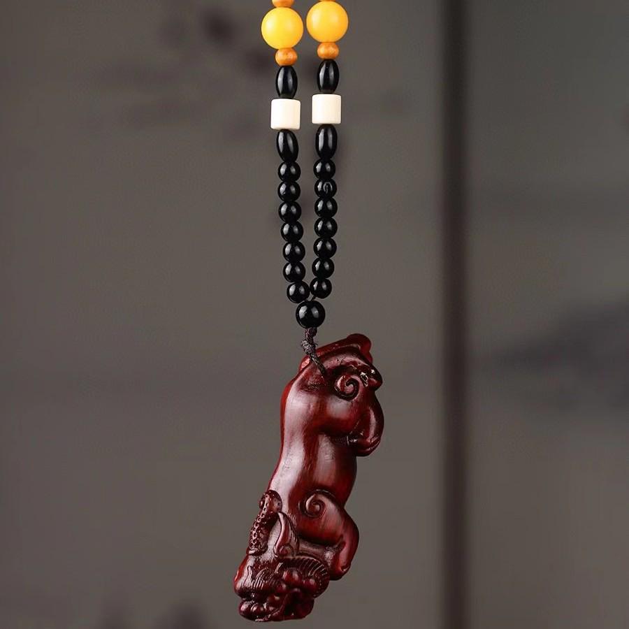 Sandalwood Pixiu Handheld Carved Pendant Ornament - Douyin Craft Gift