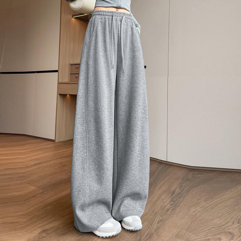 Women s Spring High-Waist Smoke Gray Wide-Leg Sweatpants - Slimming Loose Fit Small