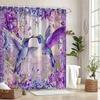 3D Purple Hummingbird And Flower Shower Curtain Waterproof Bath Decor Romantic Artistic Bathroom Curtains For Women