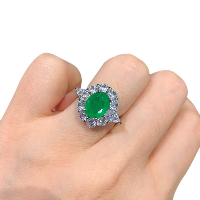 S925 Silver Needle Emerald Necklace Ring Earrings Jewelry Three Piece Set Wedding Banquet Party Accessories