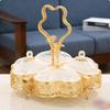 Lidded Fruit Tray CrystalLike Knobs Floral Metal Toned Divided Platter Heartshaped