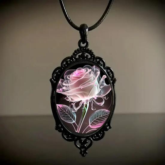 Collana Rosa Gotica Collana con Pendente Floreale Rosa Vintage in Vetro Gioiello Punk Oscuro Regalo per Donne Ragazzine