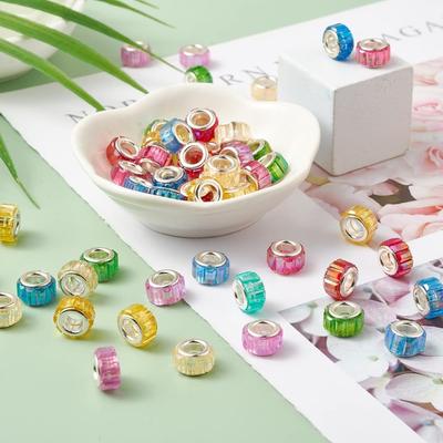 10/25/50 Pièces Couleur Mixte Aléatoire Résine Facettée Transparente Perles Européennes Perles Gros Trou pour Fabrication de Bijoux Collier Bracelet