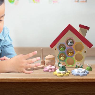 Toddlers Fine Motor Skill Toy, Bee To Hive Matching Game, Montessori Wooden Color Sorting