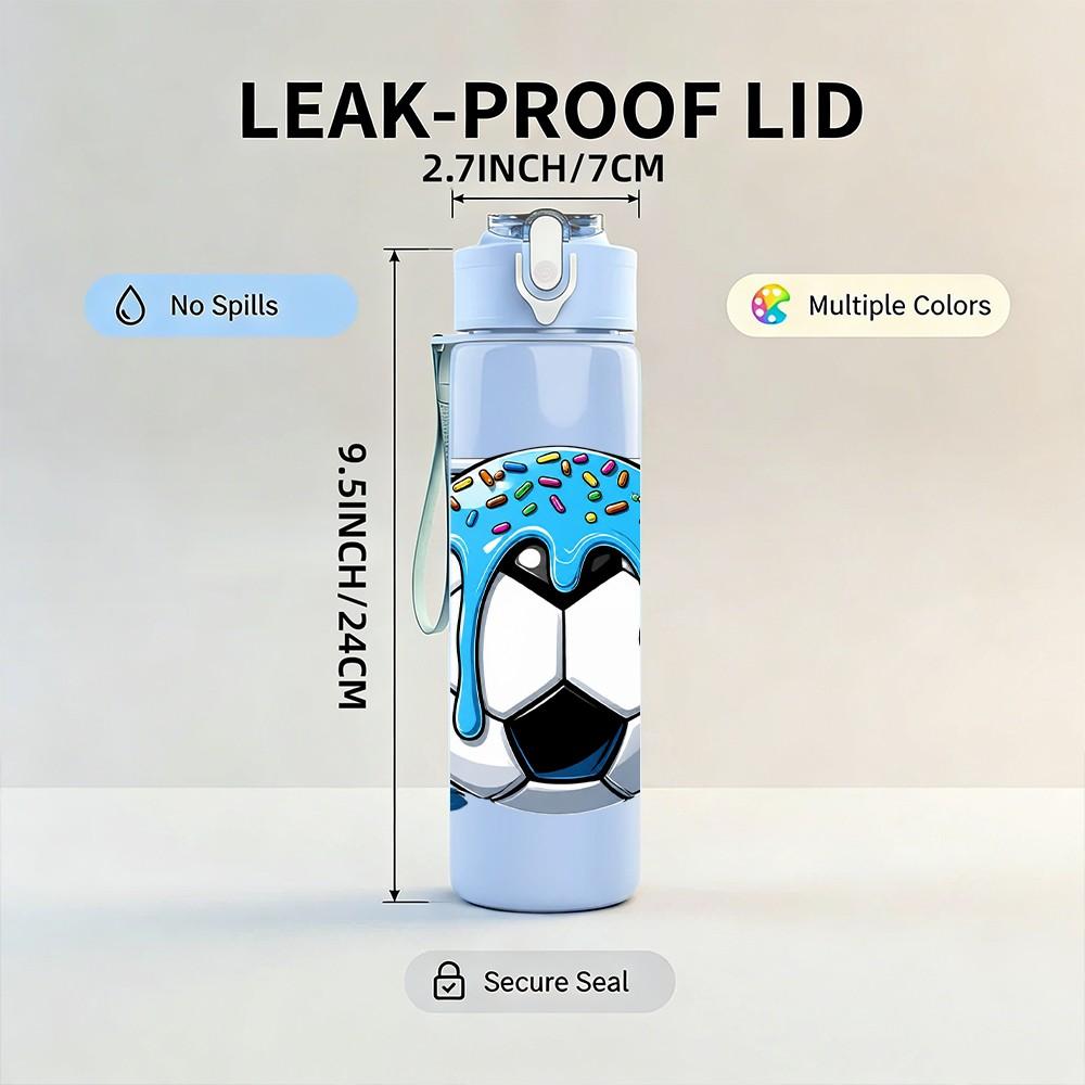 1PC Soccer Helmet Ball Sport Cartoon 750ml Color Plastic Sports Water Bottle Leakproof Flip Straw Lid Suitable for Sports Office Home Use