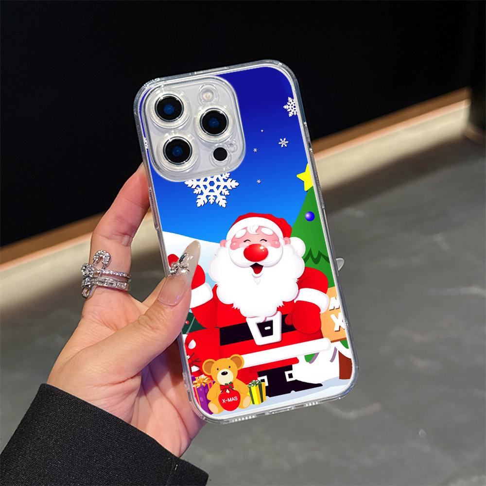 Ae109 Happy New Year Merry Christmas art Magsafe Transparent Cases for Samsung S23 S24 Ultra S21 iPhone 16 Pro Max Magnetic Wireless Charge Back Cover