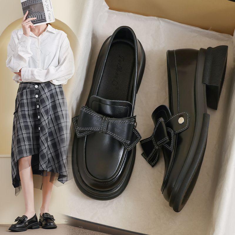 Leather Small Leather Shoes Women's New Spring and Autumn Black Loafer Large Size Flat-bottomed Doudou Soft-soled Single Shoes